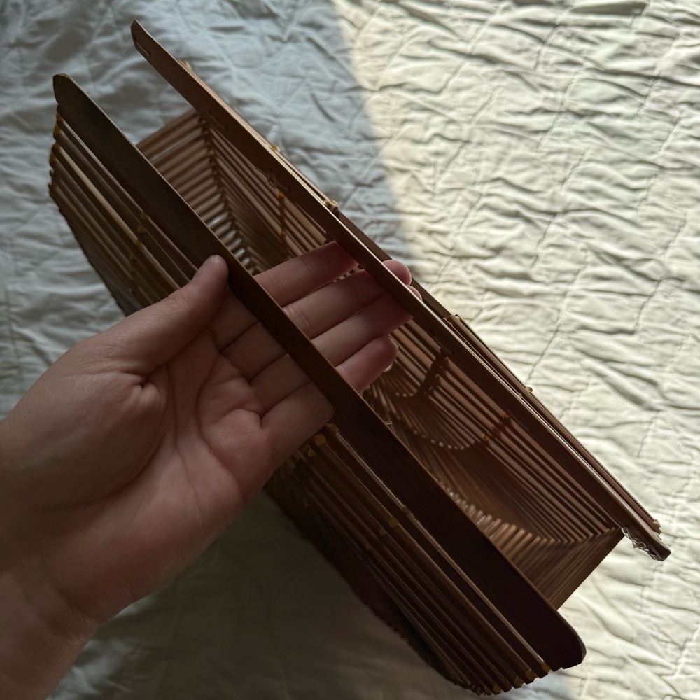 Vintage Boho Half Moon Bamboo Wood Woven Hippie Core Clutch Handbag - Picture 4 of 7